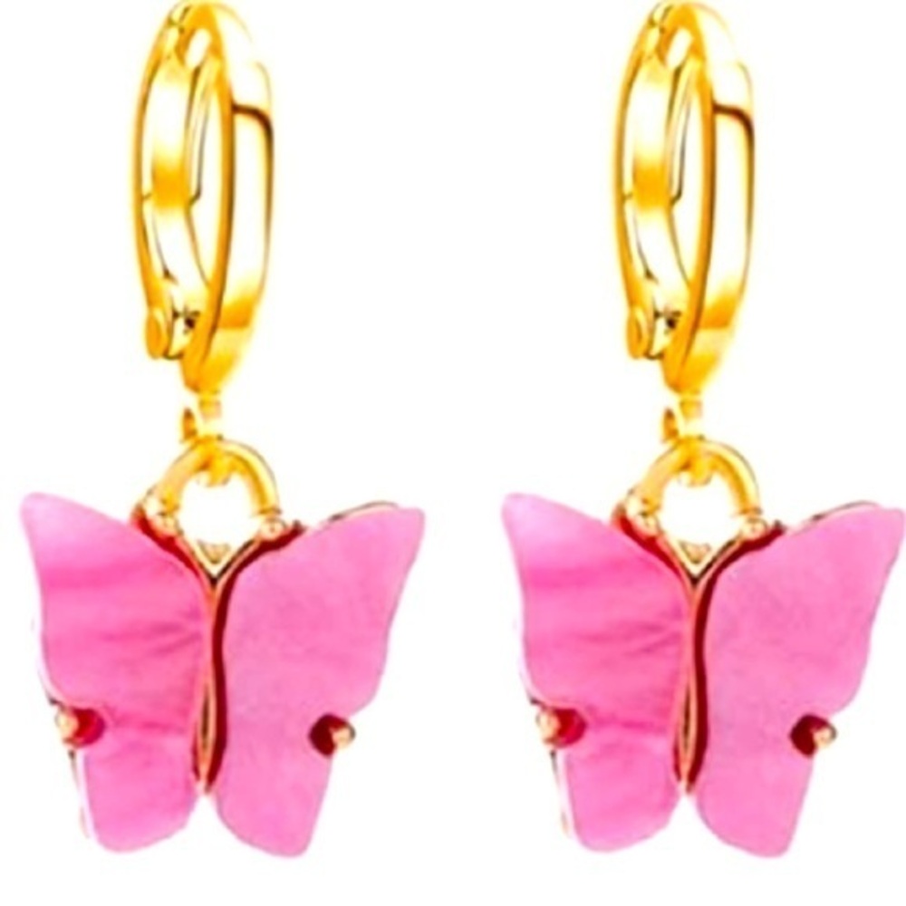 Bubblegum rose  pink gold butterfly hoop earrings 3/$30 NO FURTHER DISCOUNTS
